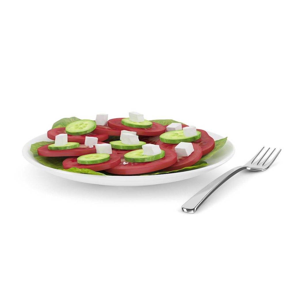 盘子中的食物西餐叉子火腿C4D模型