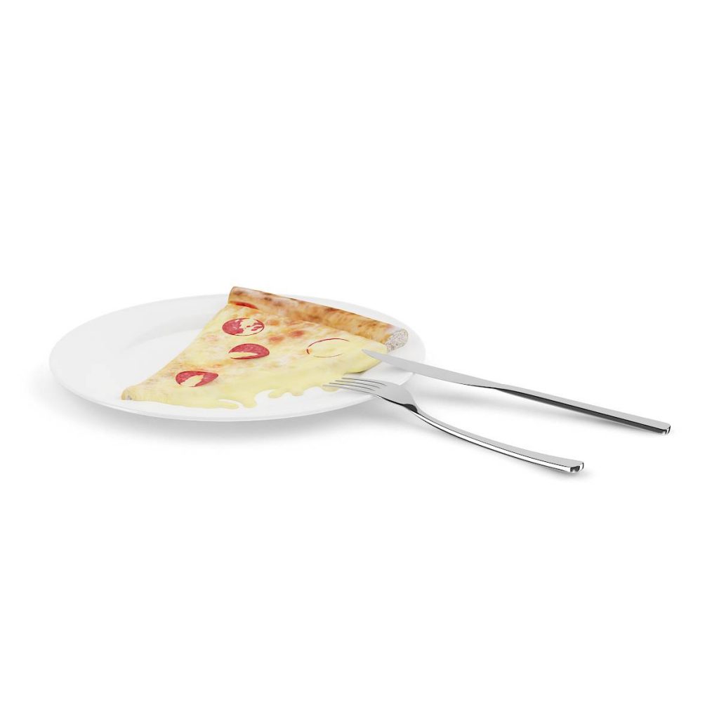 盘子中的披萨食物蛋糕饼叉子刀叉C4D模型