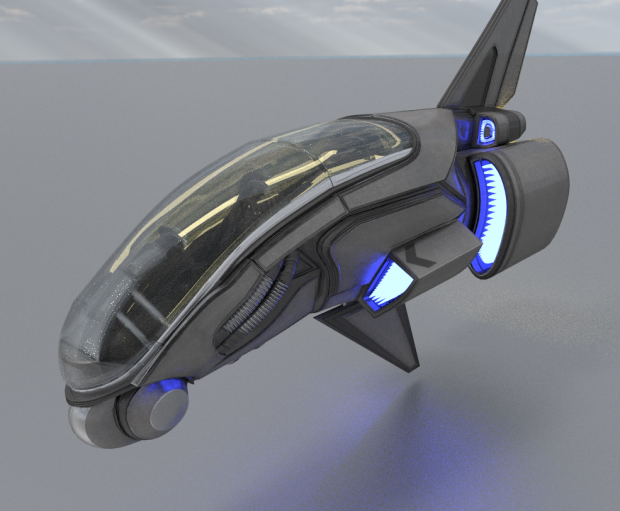 3D模型素材:未来科技感十足的蓝色光芒航天飞船模型